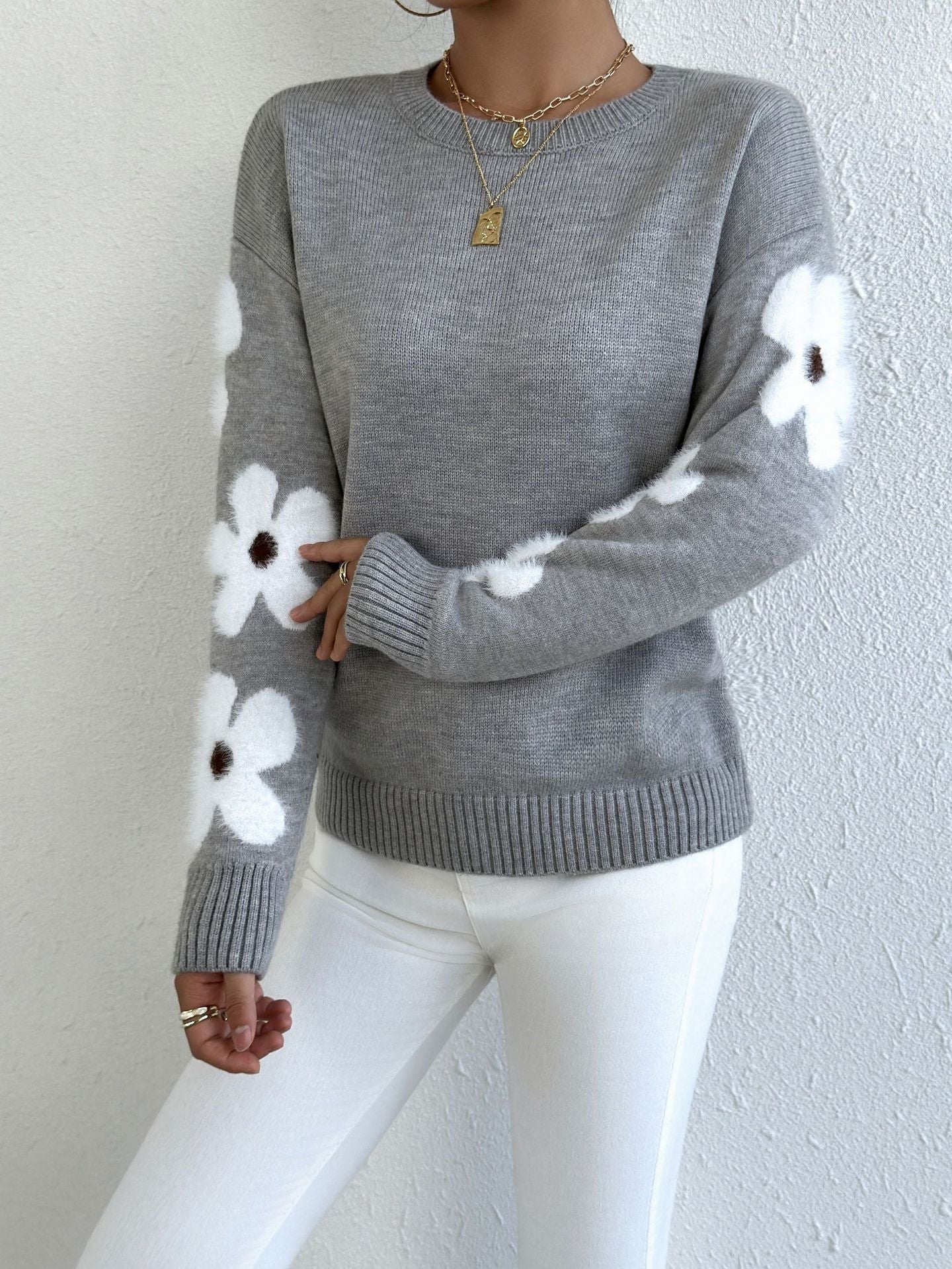Damen Pullover Floralmuster Strukturiertes Jersey Norvielle