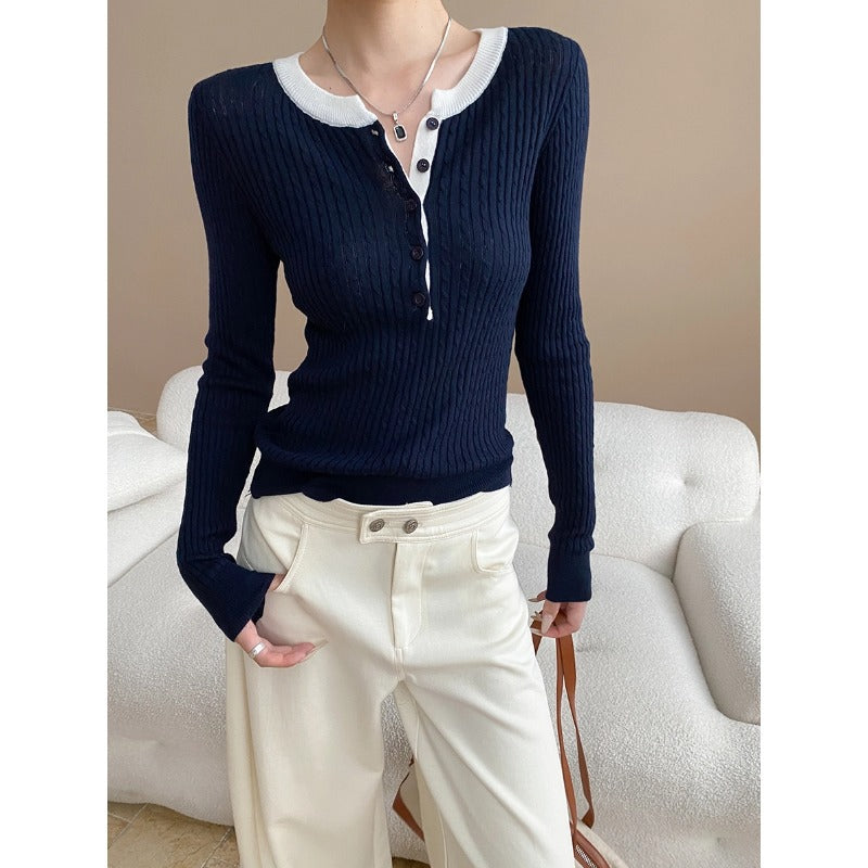 Damen Henley Pullover Rippstruktur Norvielle
