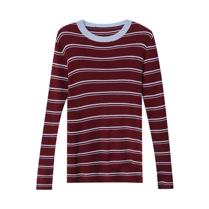 Damen Langarmshirt Gestreift Feine Rippstruktur Norvielle