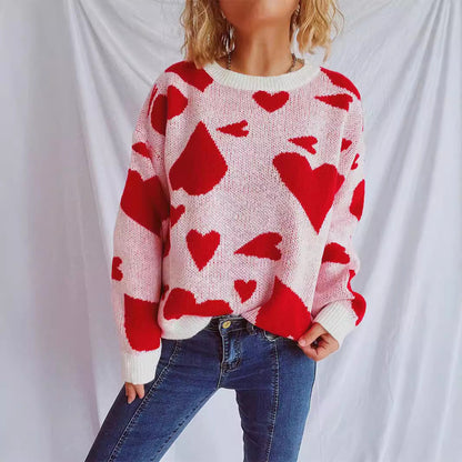 Damen Pullover Herzmuster Weitschnitt Norvielle