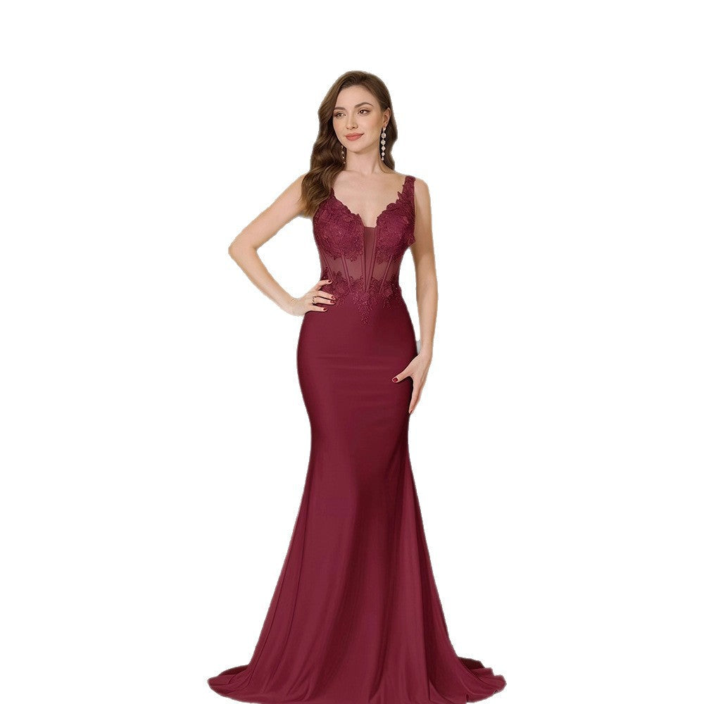 Damen Abendkleid Spitzendetails Figurbetonter Schnitt