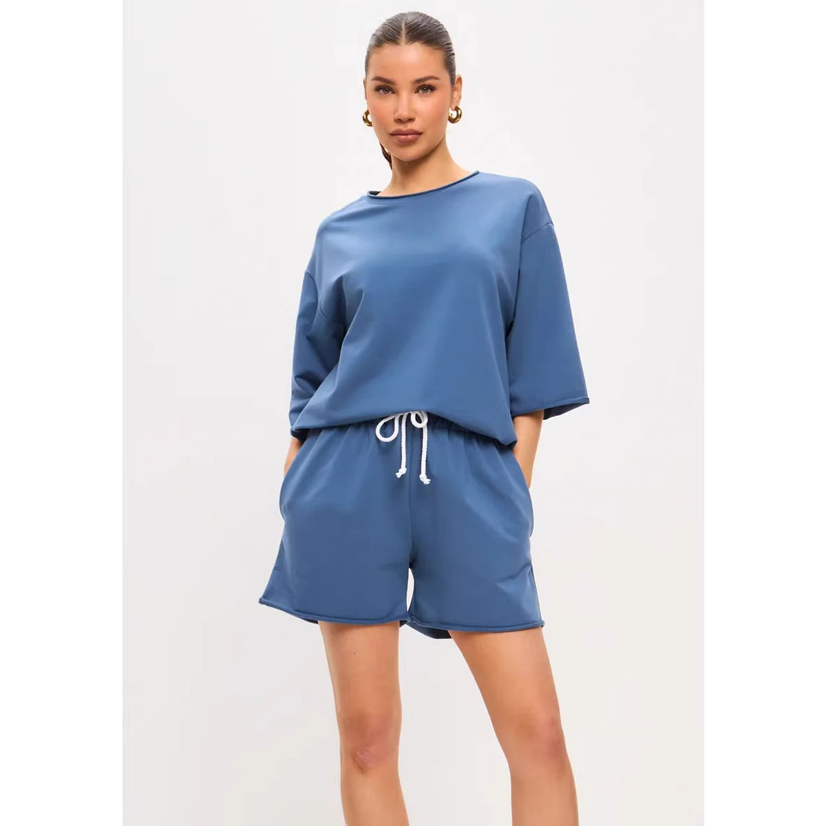 Damen Freizeitanzug-Set Baumwollmix Oversized T-Shirt und Shorts