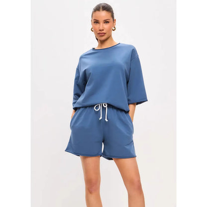 Damen Freizeitanzug-Set Baumwollmix Oversized T-Shirt und Shorts