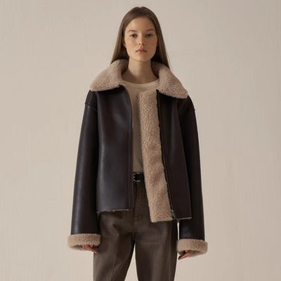 Damen Lederjacke Teddyfutter Norvielle