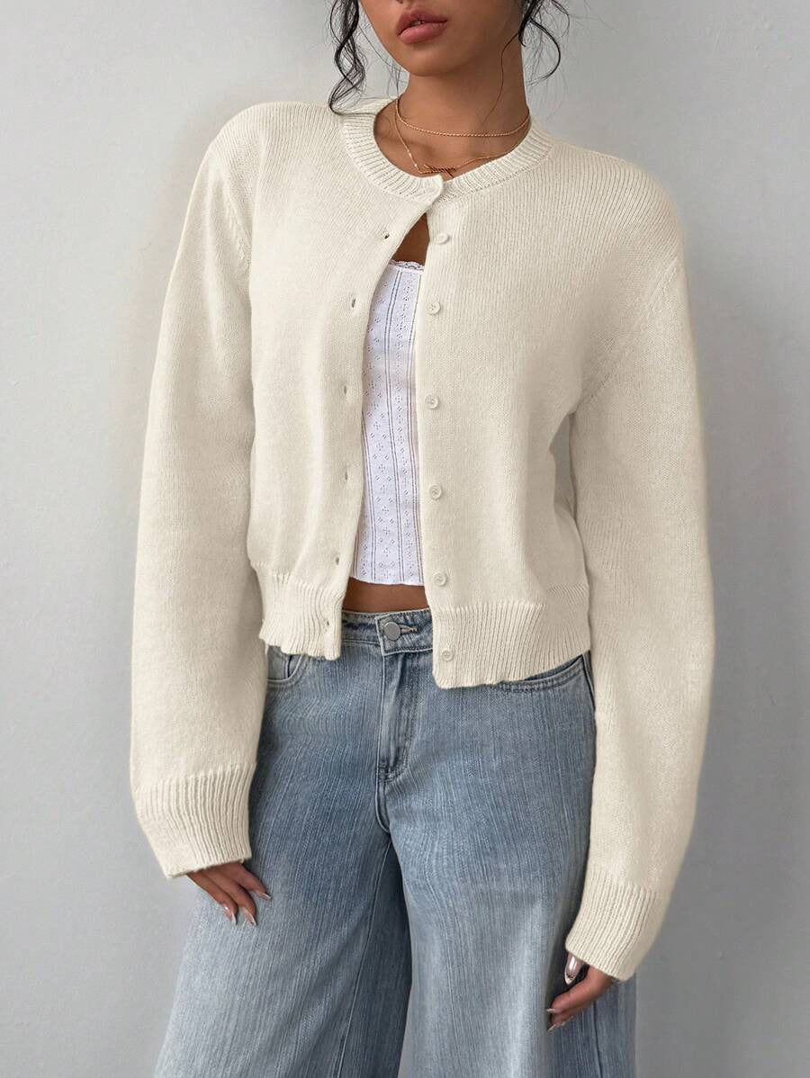 Damen Strickjacke Weiches Baumwoll-Material Knöpfe Beige