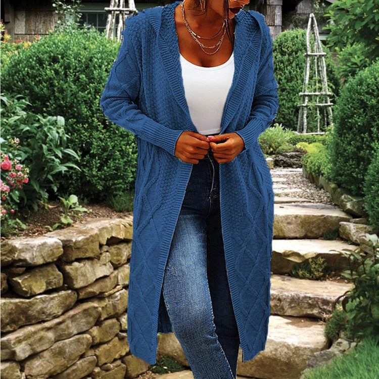 Damen Strickcardigan Lang Hochkragen Zopfmuster Norvielle