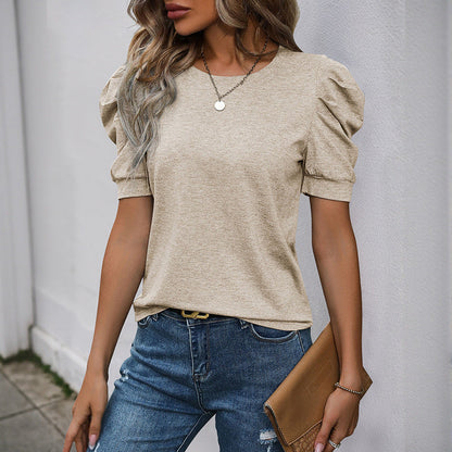 Damen T-Shirt Puffärmel Rundhalsausschnitt Norvielle
