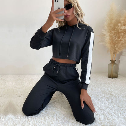 Damen Sport Set Cropped Hoodie Elastische Jogginghose