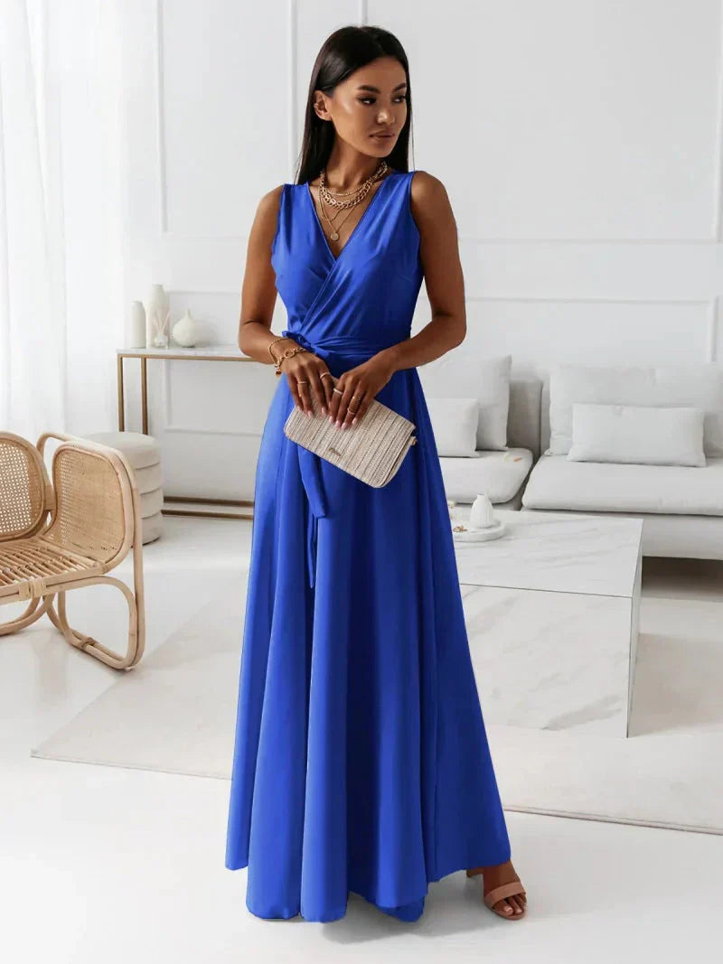 Damen Langkleid V-Ausschnitt Einfarbig