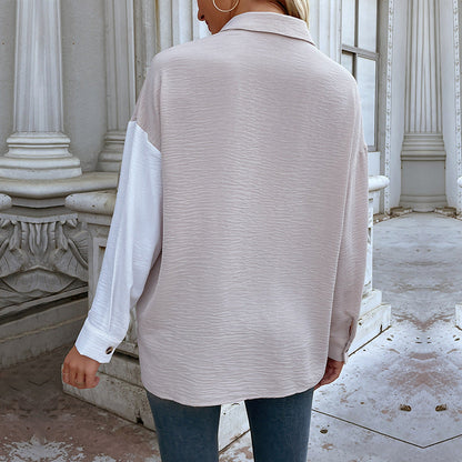 Damen Oversized Blusenhemd 2-Farb-Design Modische Knöpfe Norvielle