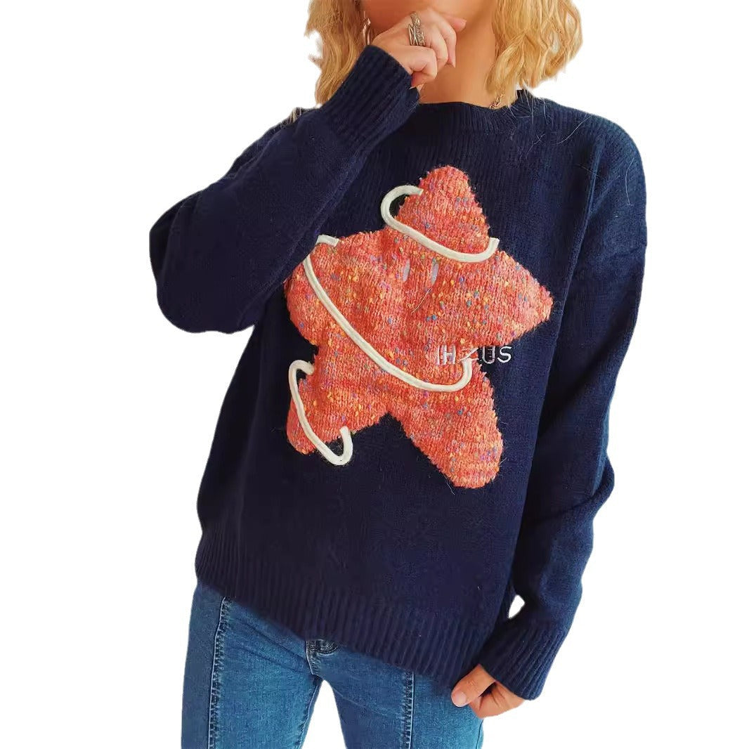 Damen Strickpullover Glitzerndes Sternenmotiv Locker Norvielle