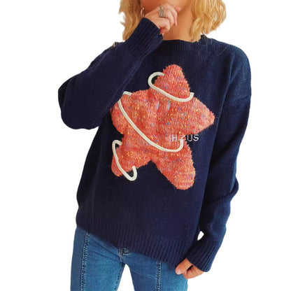 Damen Strickpullover Glitzerndes Sternenmotiv Locker Norvielle