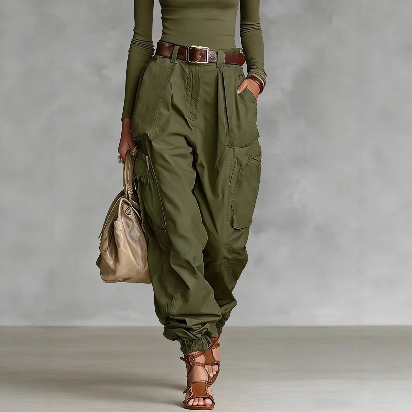 Damen Cargo-Hose Elastischer Bund Praktische Taschen