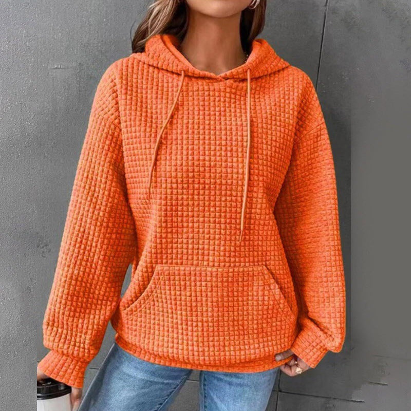 Damen Waffelpullover mit Kapuze und Kängurutasche Norvielle