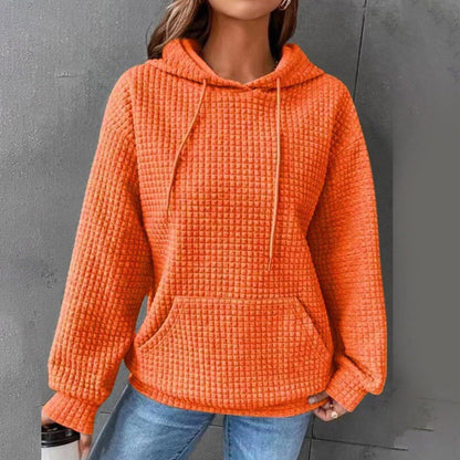 Damen Waffelpullover mit Kapuze und Kängurutasche Norvielle