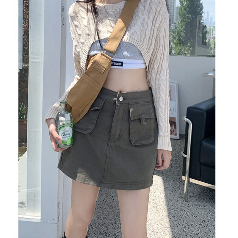 Damen Cargo-Rock Praktische Taschen Elastischer Bund
