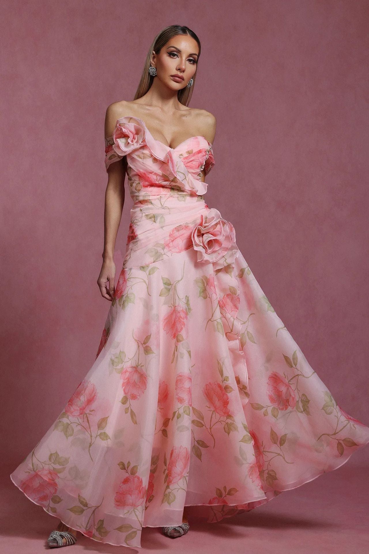 Damen Maxikleid Blumenmuster Fließend Elegant Norvielle