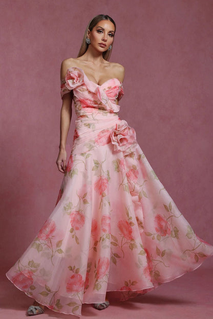 Damen Maxikleid Blumenmuster Fließend Elegant Norvielle