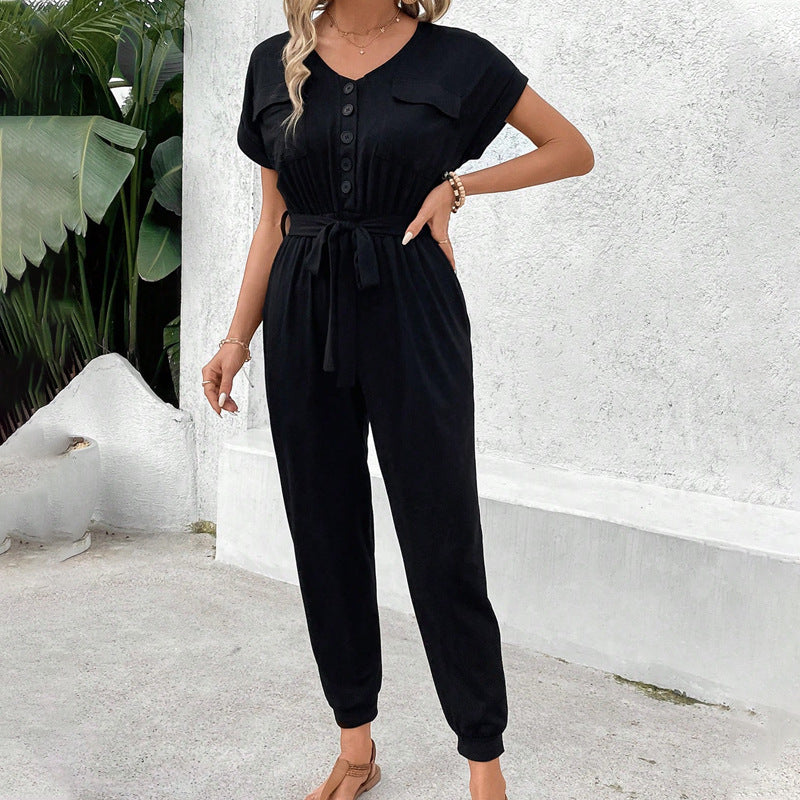 Damen Jumpsuit Casual mit Taschen und verstellbarem Gürtel