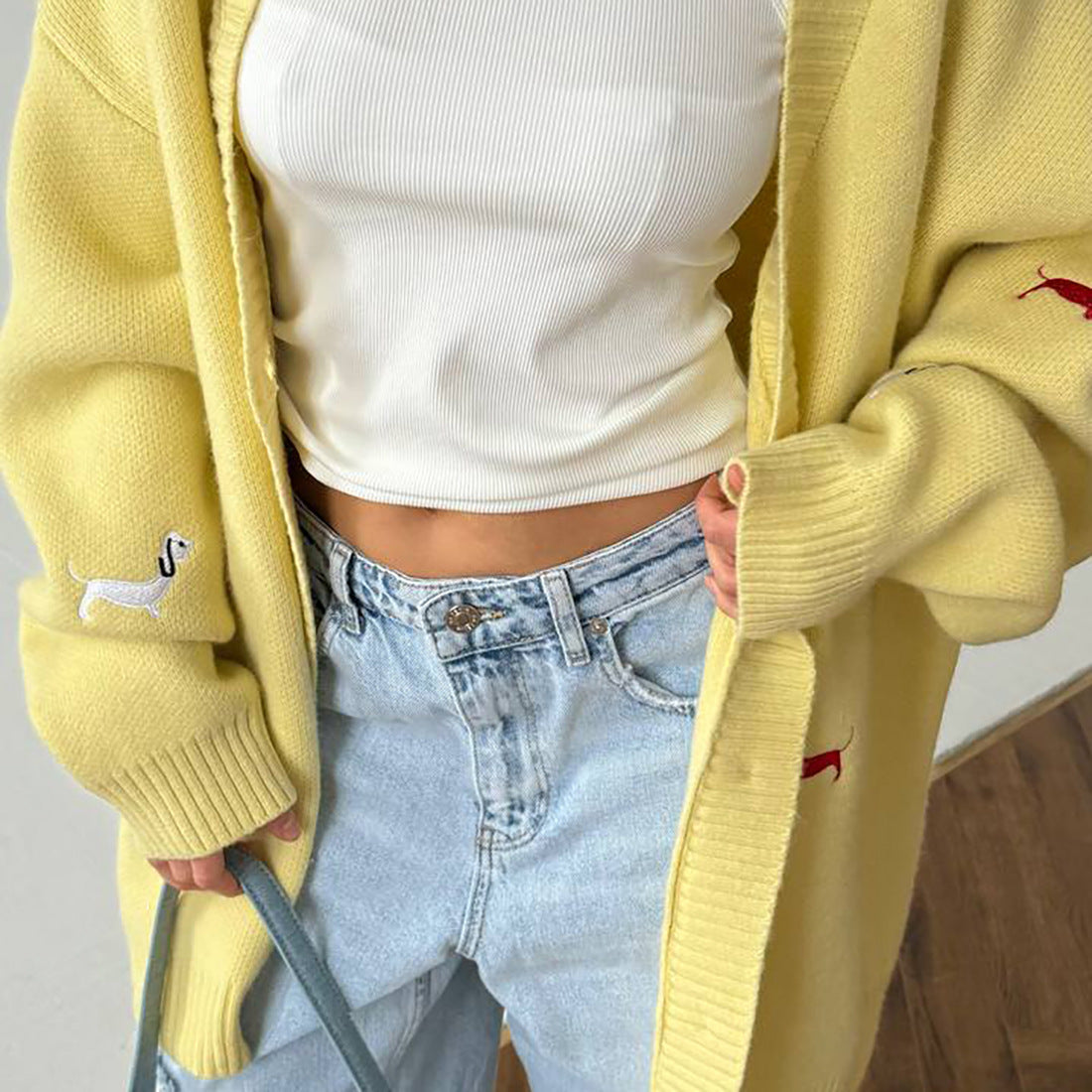 Damen Strickcardigan Groß Tierapplikationen Norvielle