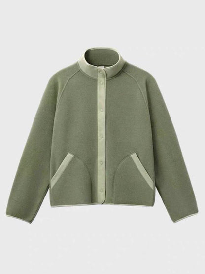 Damen Fleece-Jacke Elastischer Kragen Praktische Taschen Beige