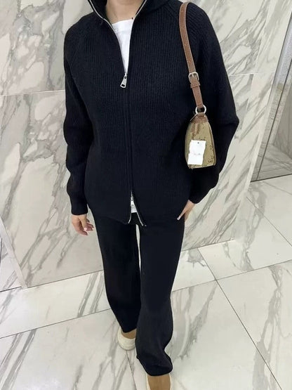Damen Strickjacke mit Reißverschluss und Hose