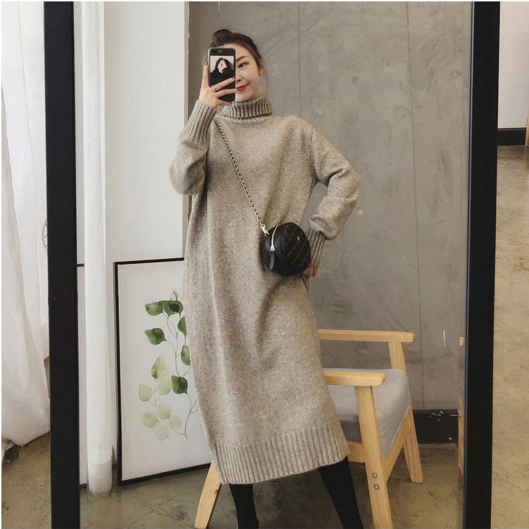 Damen Strickkleid mit hohem Kragen und Rippenbündchen - Norvielle