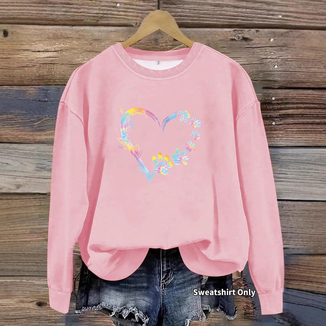 Damen Sweatshirt Florales Herzdesign Baumwolle Bequem