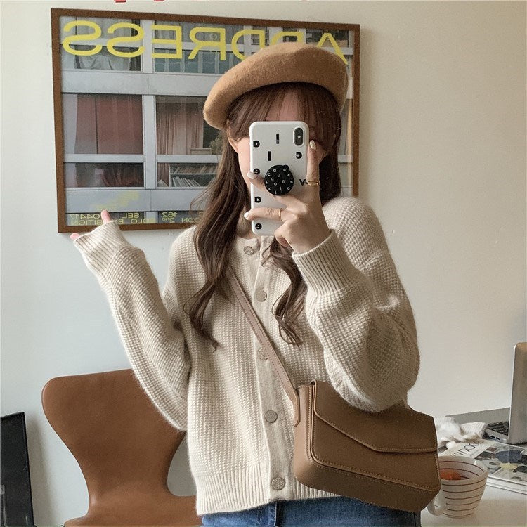 Damen Strickjacke Weiter Schnitt Mit Knöpfen Beige