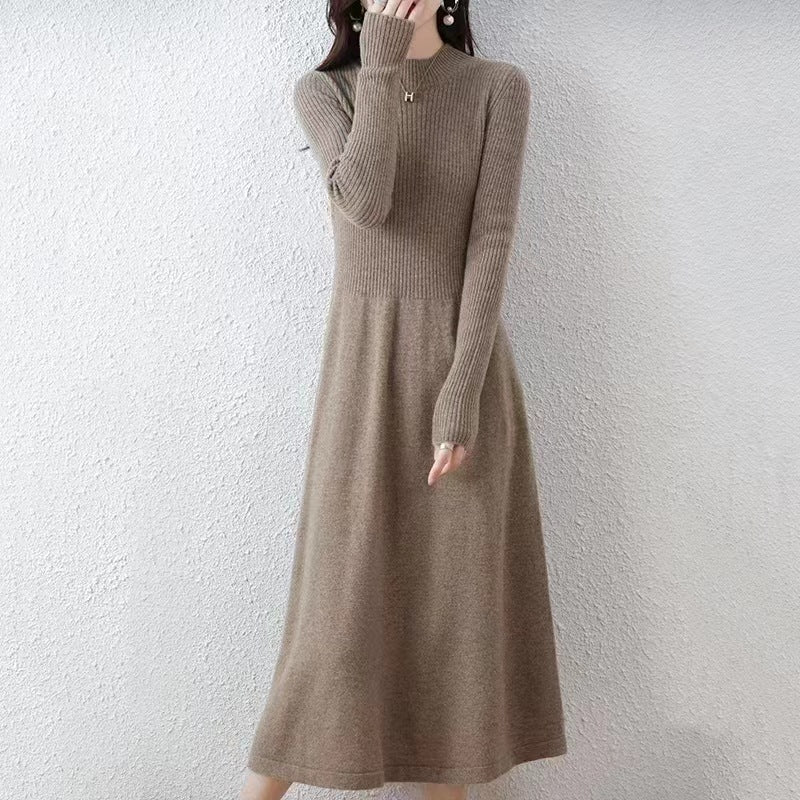 Damen Strickkleid Hochkragen Rippstruktur Norvielle