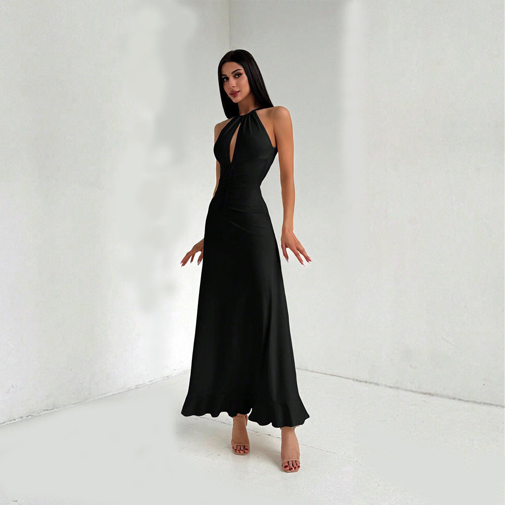 Damen Maxikleid mit V-Ausschnitt und fließendem Saum Norvielle
