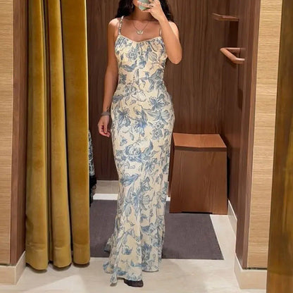 Damen Maxikleid Floraler Druck Schmale Träger Norvielle - Norvielle