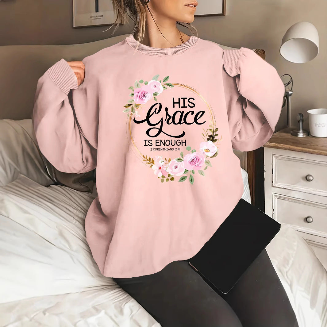 Damen Sweatshirt Florales Design Motivierender Schriftzug