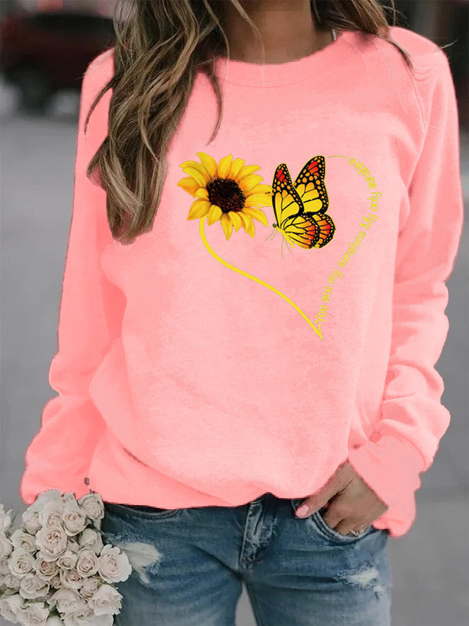 Damen Sweatshirt Grafisches Motiv Schmetterling Sonnenblume Norvielle