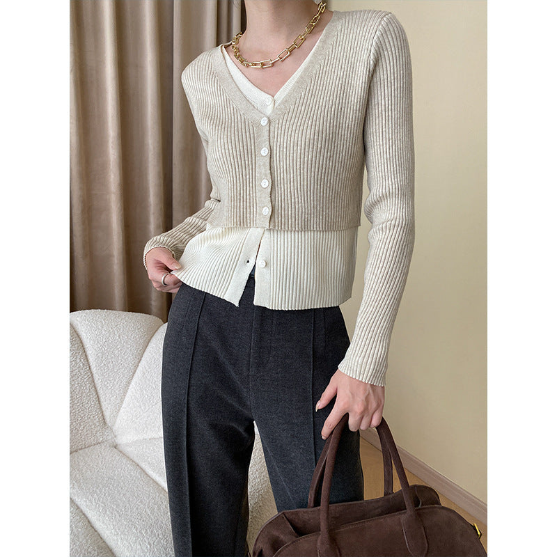 Damen Strickcardigan Lässig Knopfverschluss Rippstruktur Beige