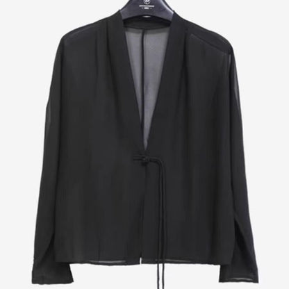 Damen Bluse transparent mit Bindegürtel romantisch