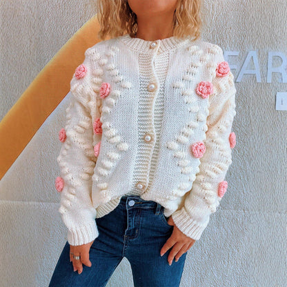 Damen Strickjacke Floralmuster Perlenknöpfe Norvielle