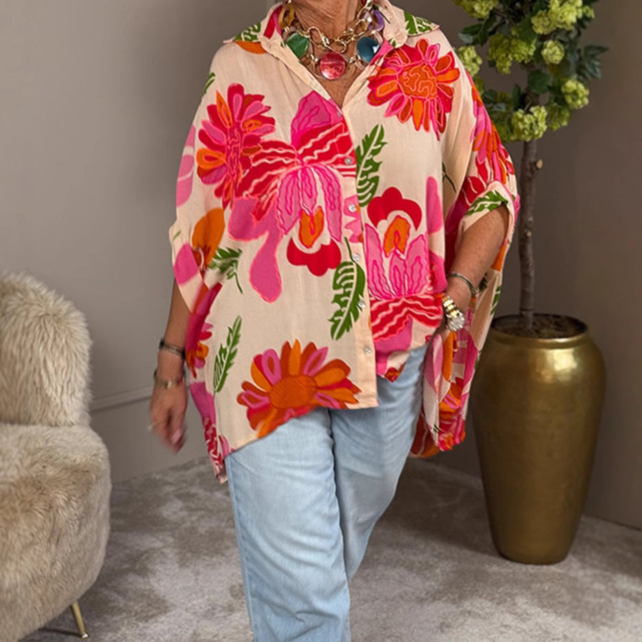 Damen Bluse Kimono-Style bunt Blumenmuster