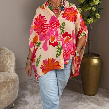 Damen Bluse Kimono-Style bunt Blumenmuster