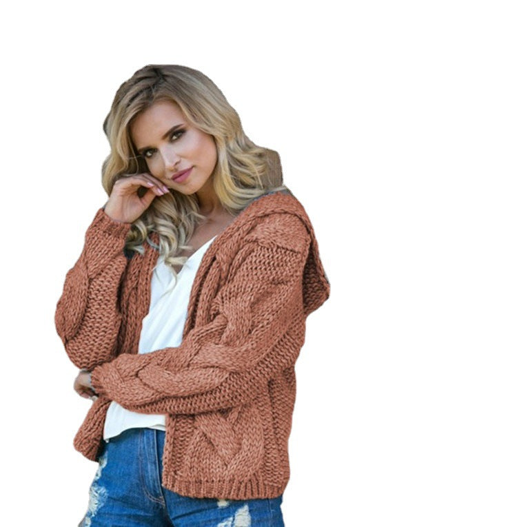 Damen Grobstrickjacke Kapuze Asymmetrisch Norvielle