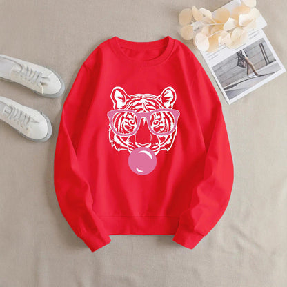 Damen Sweatshirt Tiger-Design Lässig Grau