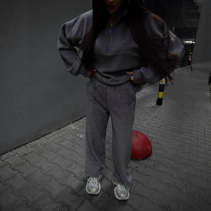 Damen Fleece-Jogginganzug Stehkragen Reißverschluss Norvielle