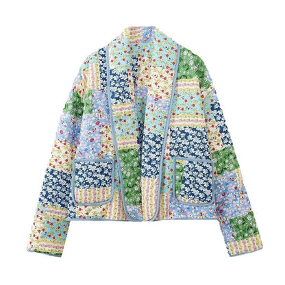 Damen Kimono-Jacke Patchwork Romantisch Mit Taschen Beige