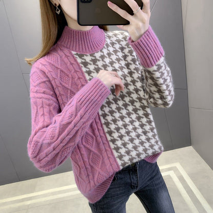 Damen Strickpullover Strukturiertes Zopfmuster Elegantes Design Beige