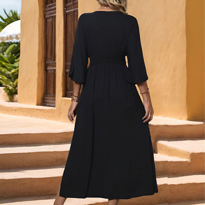 Damen Maxikleid V-Ausschnitt Schwingärmler Norvielle