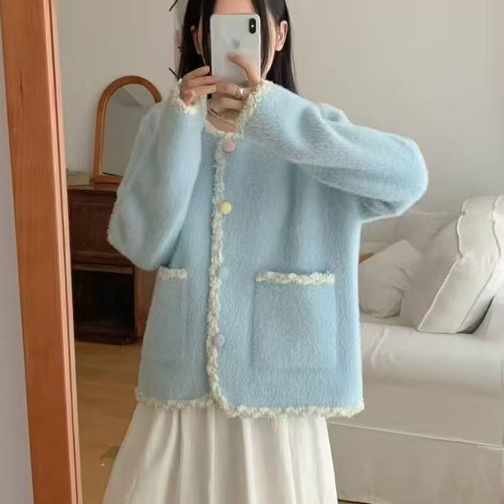 Damen Kuscheljacke Elegant Kontrast Akzente Norvielle