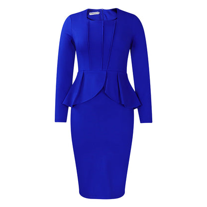 Damen Etuikleid Langarm mit Peplum Norvielle