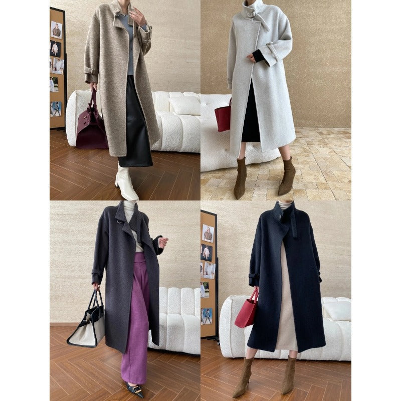 Damen Mantel Wollmix Lang Revers