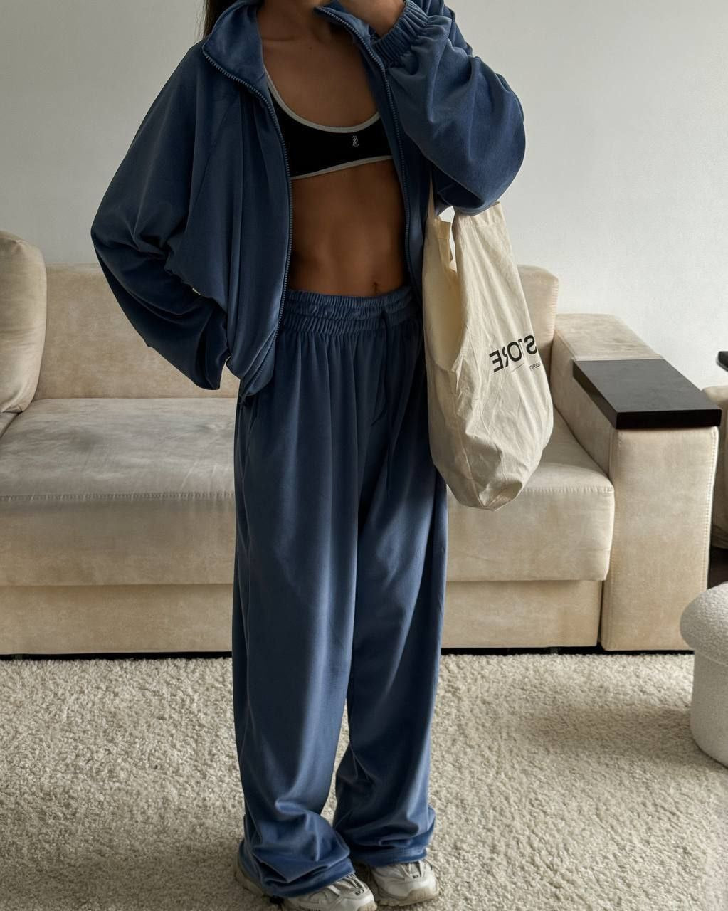 Damen Velours Jogginganzug mit Reißverschluss und Gummizug