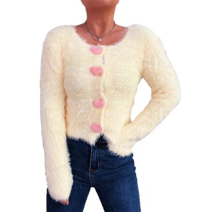 Damen Flauschcardigan Herzknöpfe Norvielle
